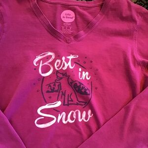 LIFE IS GOOD Women's Large Long Sleeve Maroon "Best In Snow" Tee